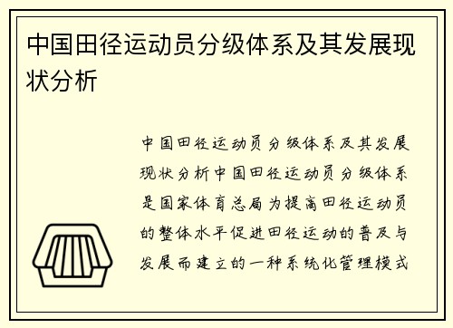 中国田径运动员分级体系及其发展现状分析
